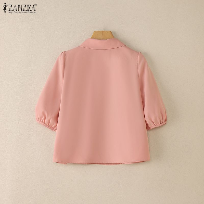 ZANZEA Women Casual Turn Down Collar Summer Short Sleeve Blouse