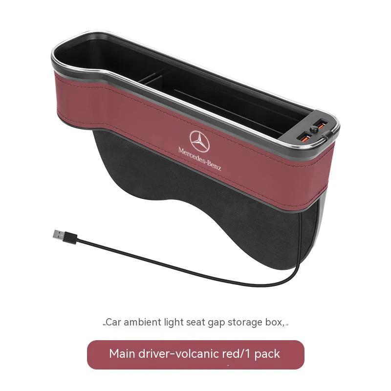 Neu Heiß 2026 Auto USB Lade Farbe Licht Sitz Aufbewahrungsbox Sitzspalt Box Für Mercedes-Benz A B C E V R-Klasse A45 C43 CLA GLA GL