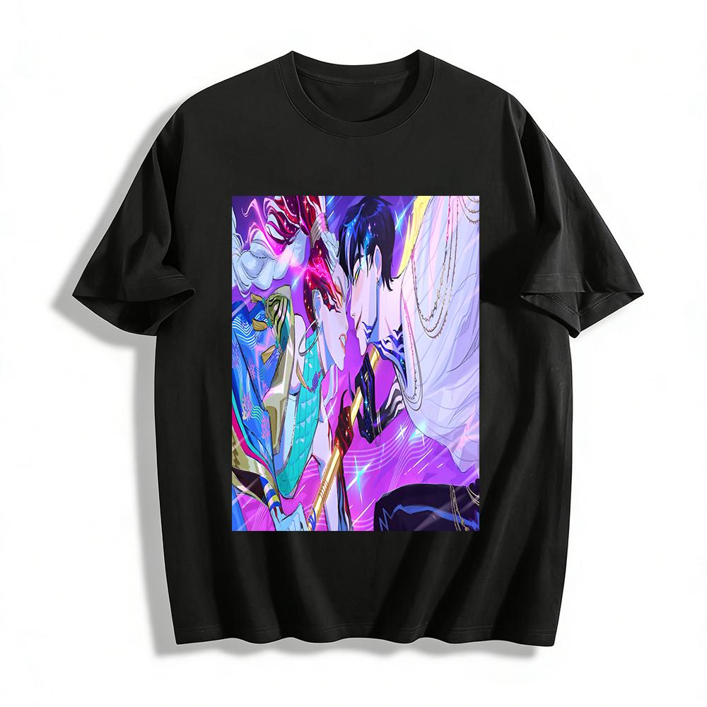 Anime Style Couple Bonding Print T-shirt Loose Casual Unisex Streetwear Top Pure cotton T-shirt