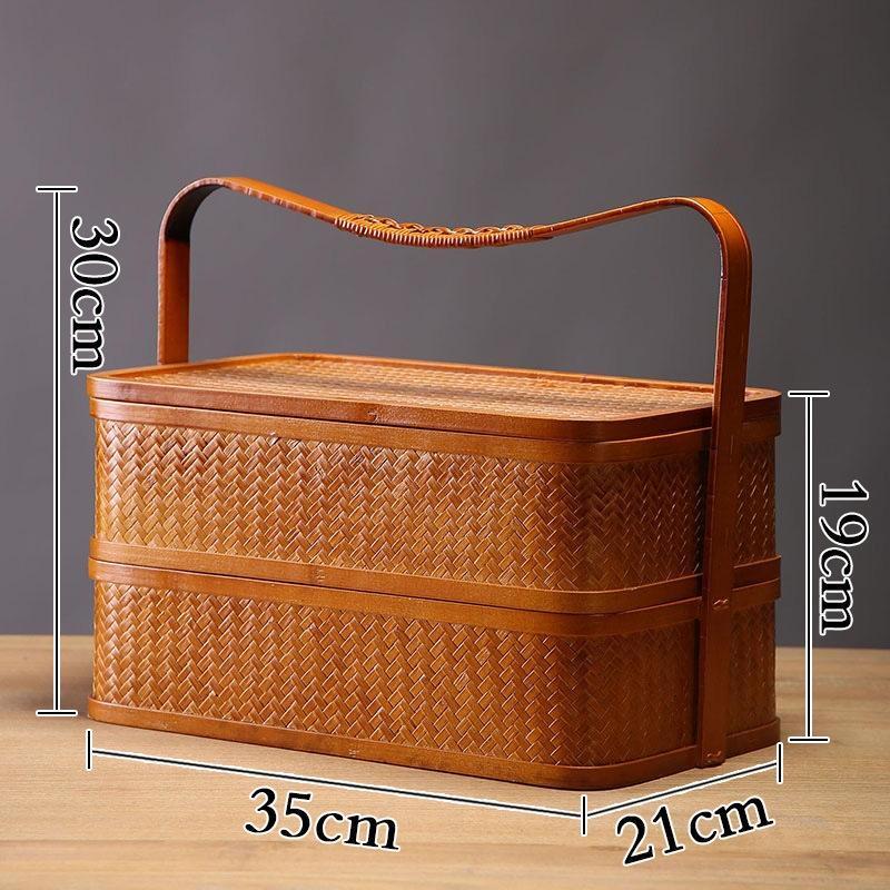 JingJingRS Handmade Bamboo Double-Layer Food Basket