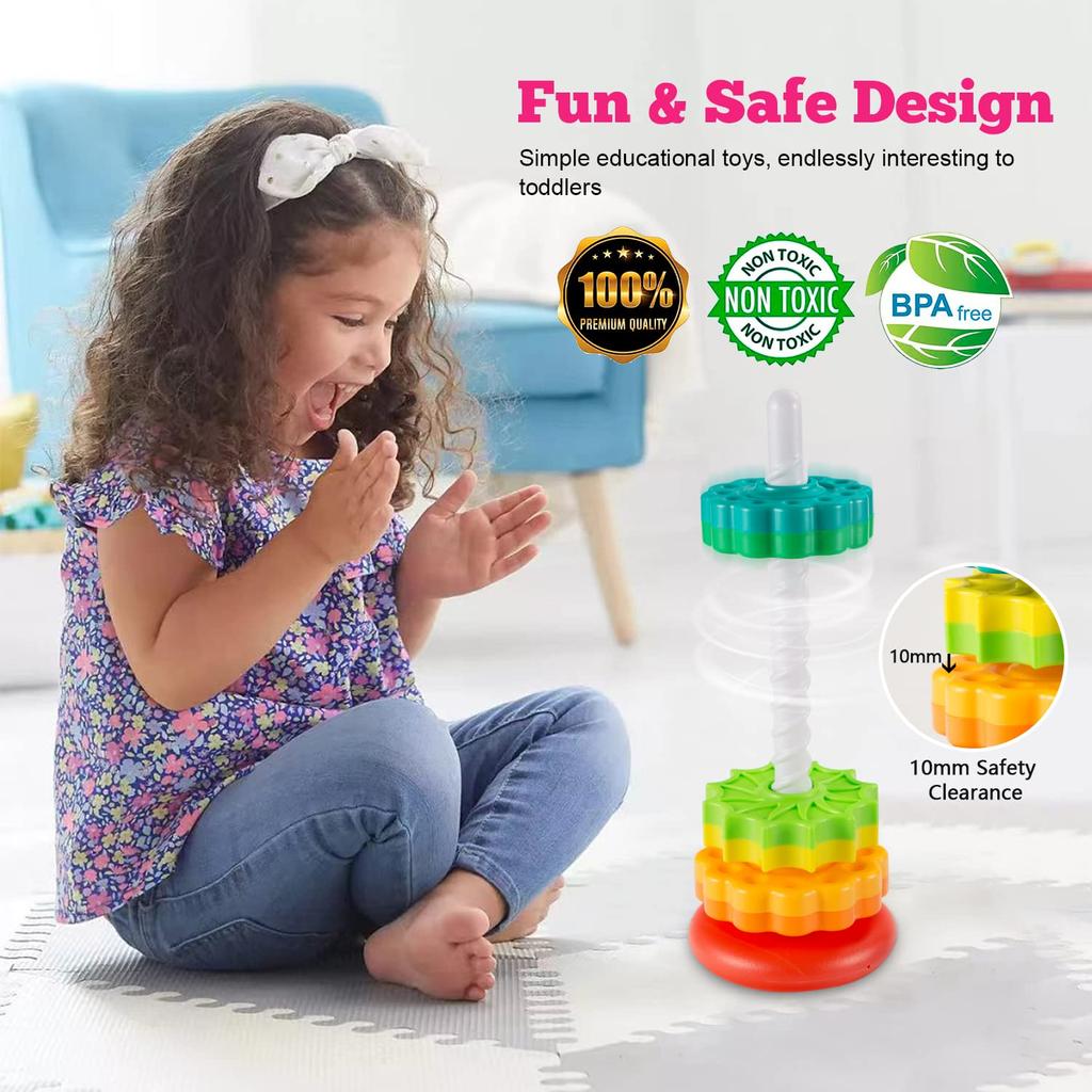 Baby Spinning Stacking Toys Sensory Toys for Toddlers Rainbow Ring Spin Montessori Toys for Girl Boy Christmas Birthday Gifts