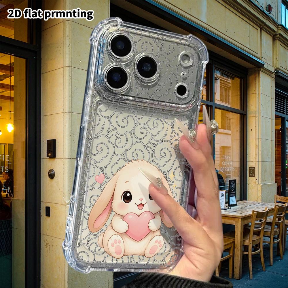 Phone Case: 2D Flat, Fits iPhone 18 17 16 15 14 13 Pro, Transparent Corners Protective Case, Light Beige Little Rabbit, Christmas and Halloween Gift