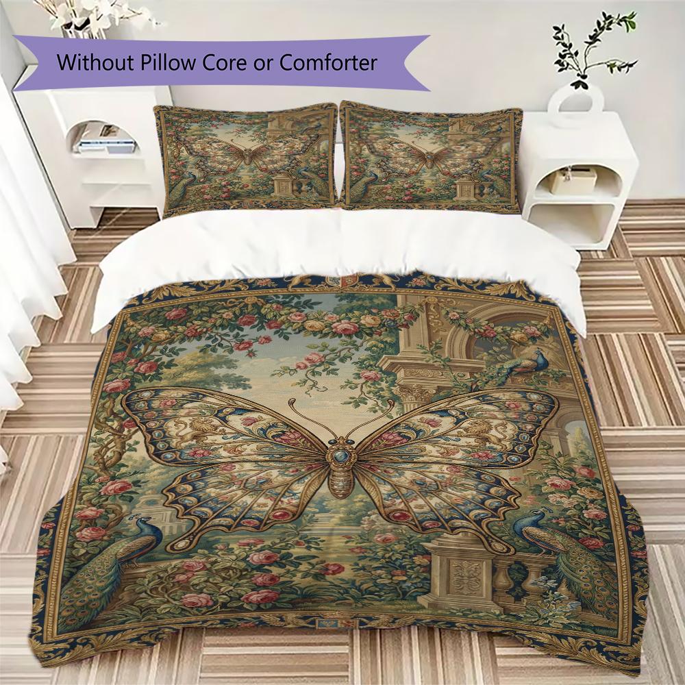 Butterfly Decoration Pattern Bedding Uilt Set Uilt Cover Pillowcase Home Decoration Birthday Gift (1 * Duvet Cover + 2 * Pillowcase Without Core)34