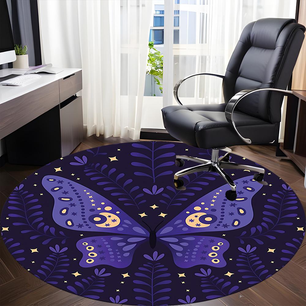 1pc Butterfly Night Office Round Area Rug,  Mat Suitable For Office, Under Office Chairs Bedroom Living Room Home Decor, Room Deco