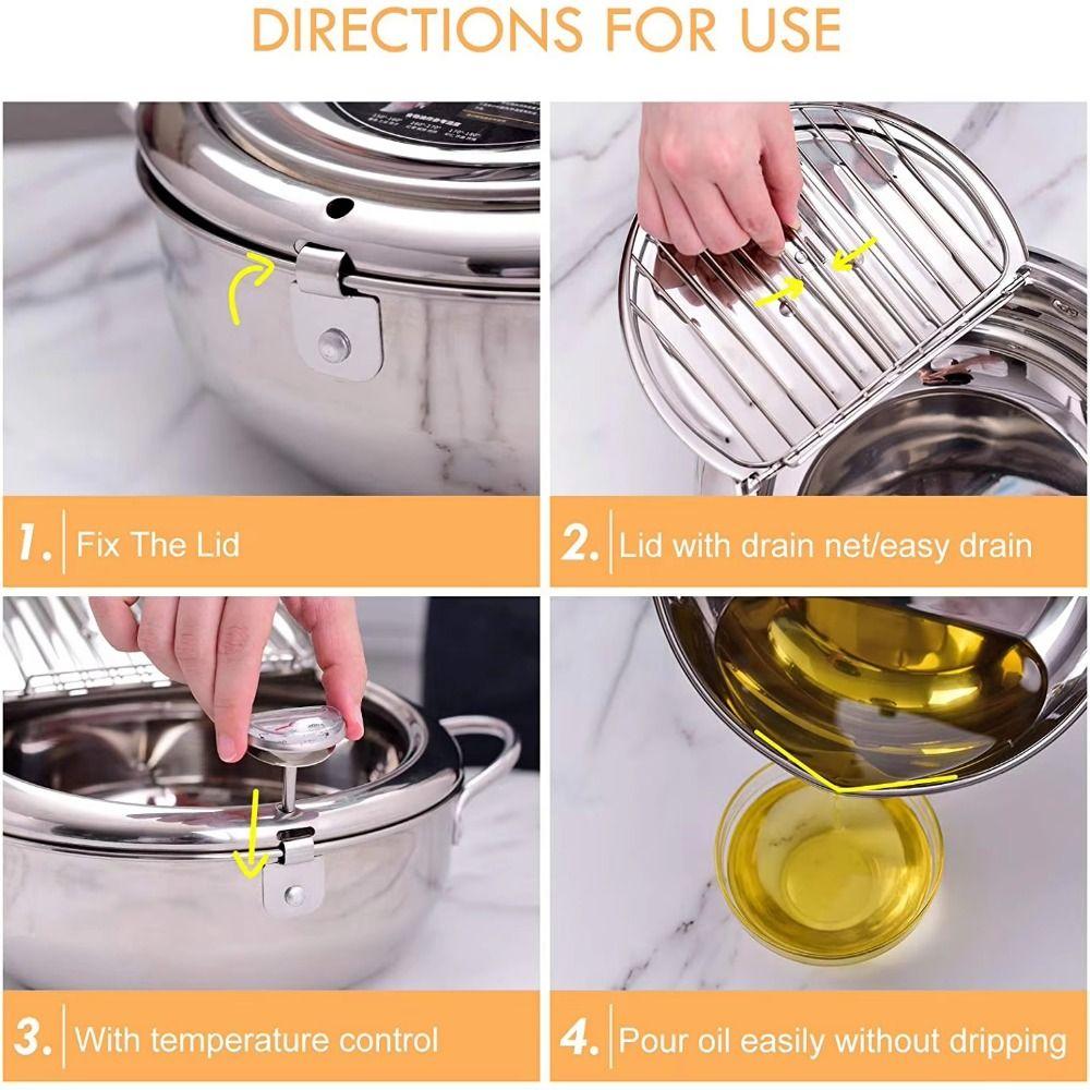 with Thermometer Tempura Fryer Pan 2.2/3.2/4.2L Mini Cooking Fryer Deep Frying Pot  Tempura Making