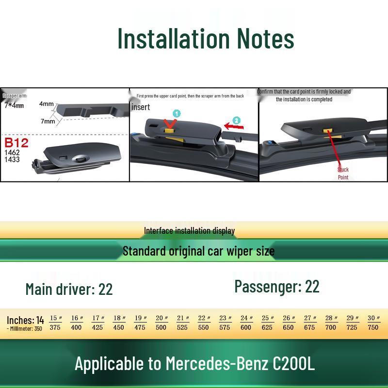 Compatible with Mercedes-Benz C200/C200L/K/Estate: Original Silent Bone-Free Wiper Blades.