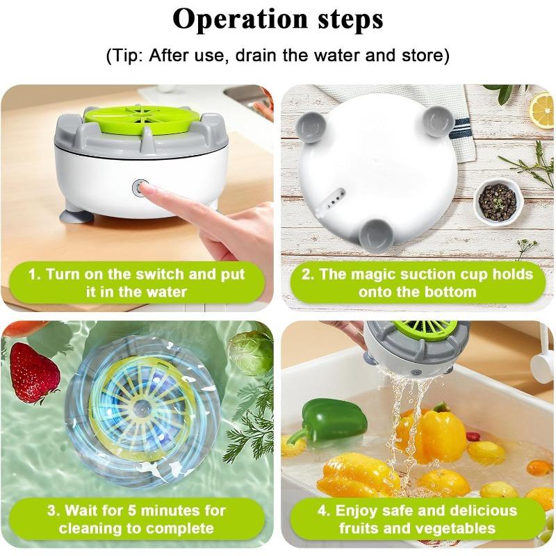 Fruit and Vegetable Cleaning Machine, 5-Min Rapid Fruit Vegetable Meat Purifier with Suction Cup Base - Wireless Charging (White)