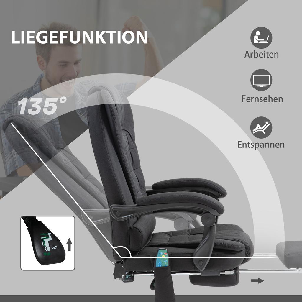 Office Chair with Massage Function, Ergonomic Desk Chair with Reclining & Heat Function, Height-Adjustable, Black