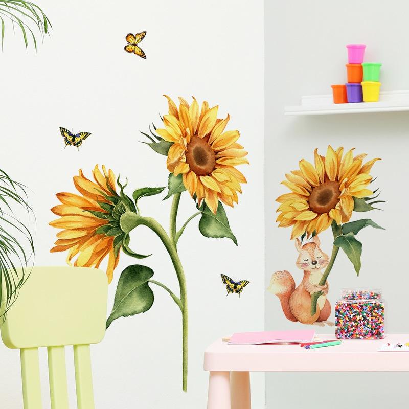 Slunečnicově žlutí motýli Samolepicí nástěnné samolepky Domácí dekorace Nástěnná dekorace Domácí doplňky Tapeta