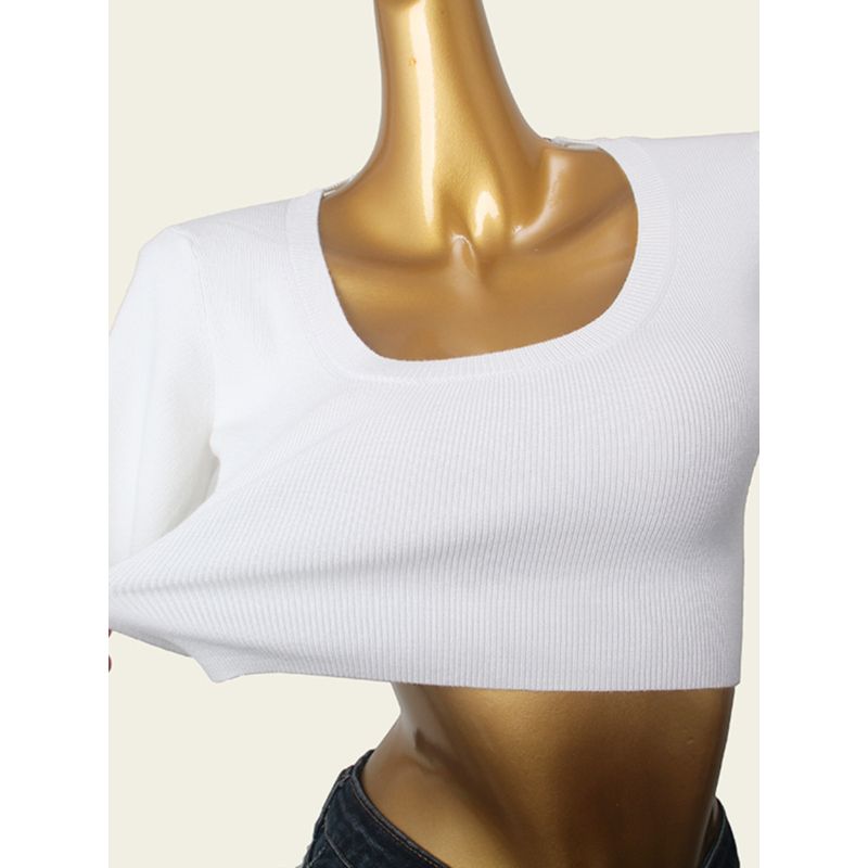 American Style Sexy Beauty Back T-shirt Summer Low round Neck Sexy Pure Color Short Sleeve Knitting Short Tops
