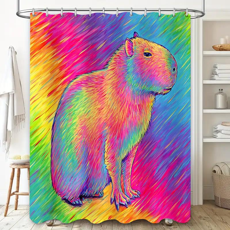 Colorful Capybara Shower Curtain Tropical Animal Pattern Bathroom Decor Waterproof Nature Wildlife Artistic Home Decor Gift
