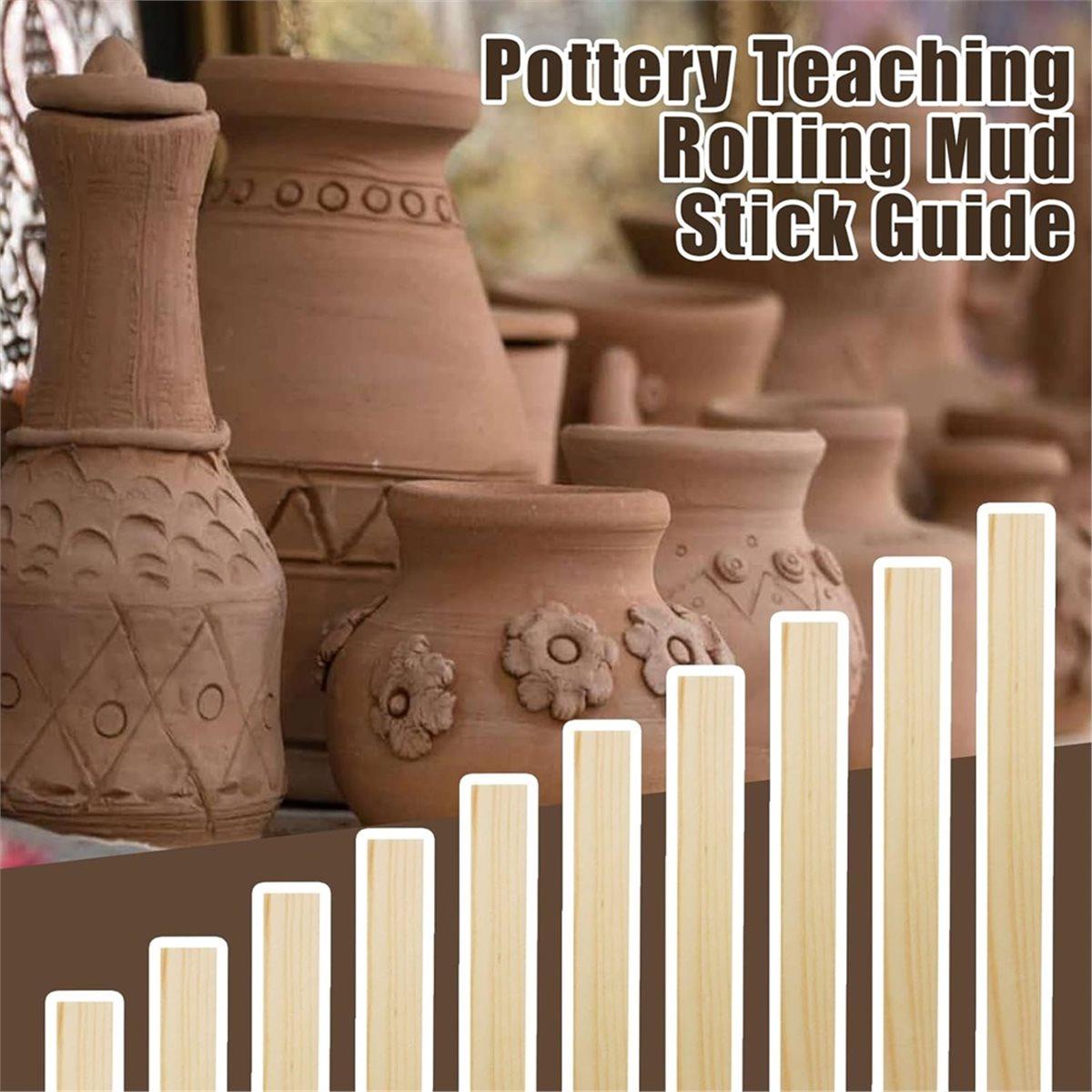 

11pcs Wooden Pottery Teaching Kit - 10pcs 5-Size Clay Thickness Guides with 1pc Rolling Pin for Clay Art, DIY Craft China Mainland