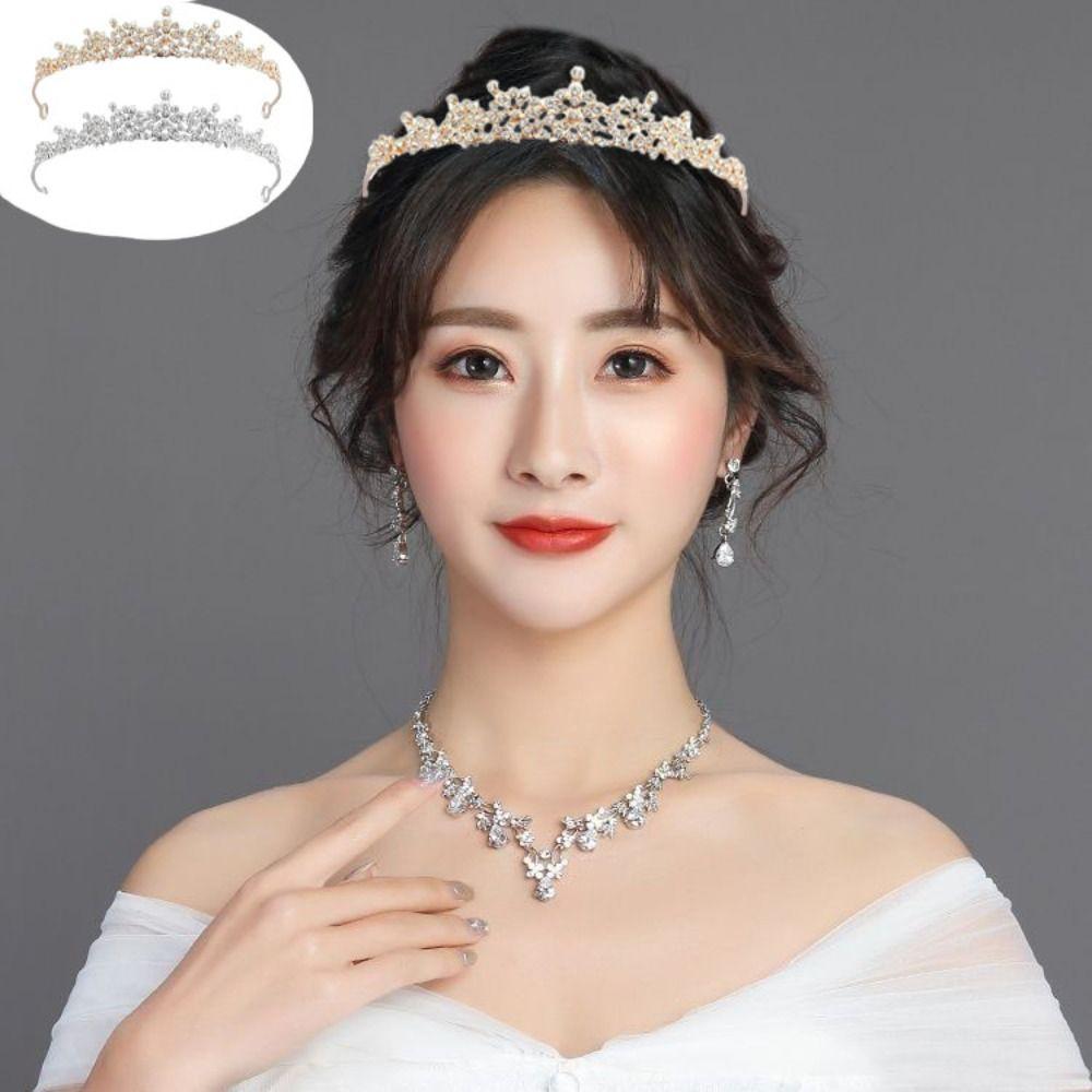 2pcs Sparkling Rhinestone Queen Crown Bride Headdress Wedding Jewelry Birthday Party