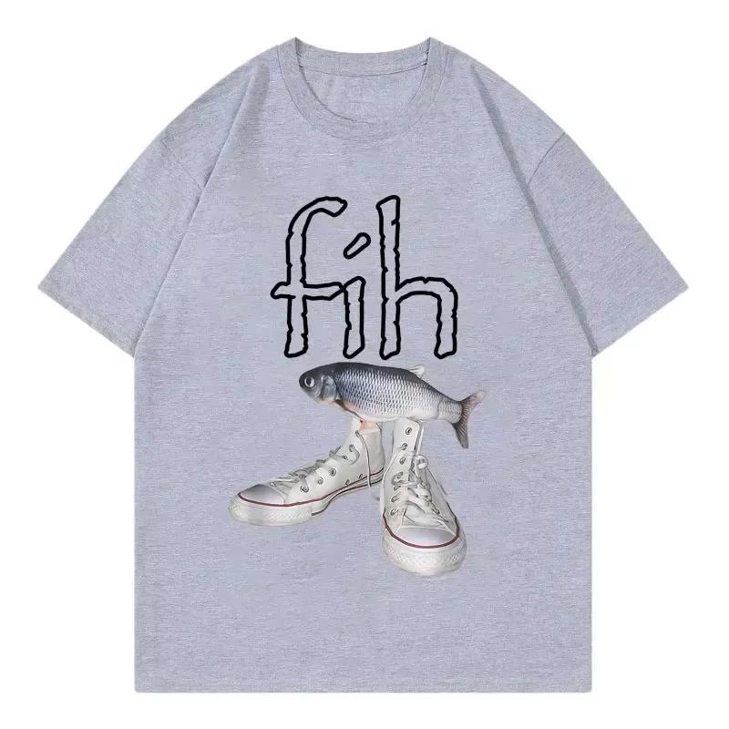 New Style Fish Shoes Graphic T Shirts Funny Misspelled Fish Meme TshirtsUnisex Casual Fashion Short Sleeve Tshirt
