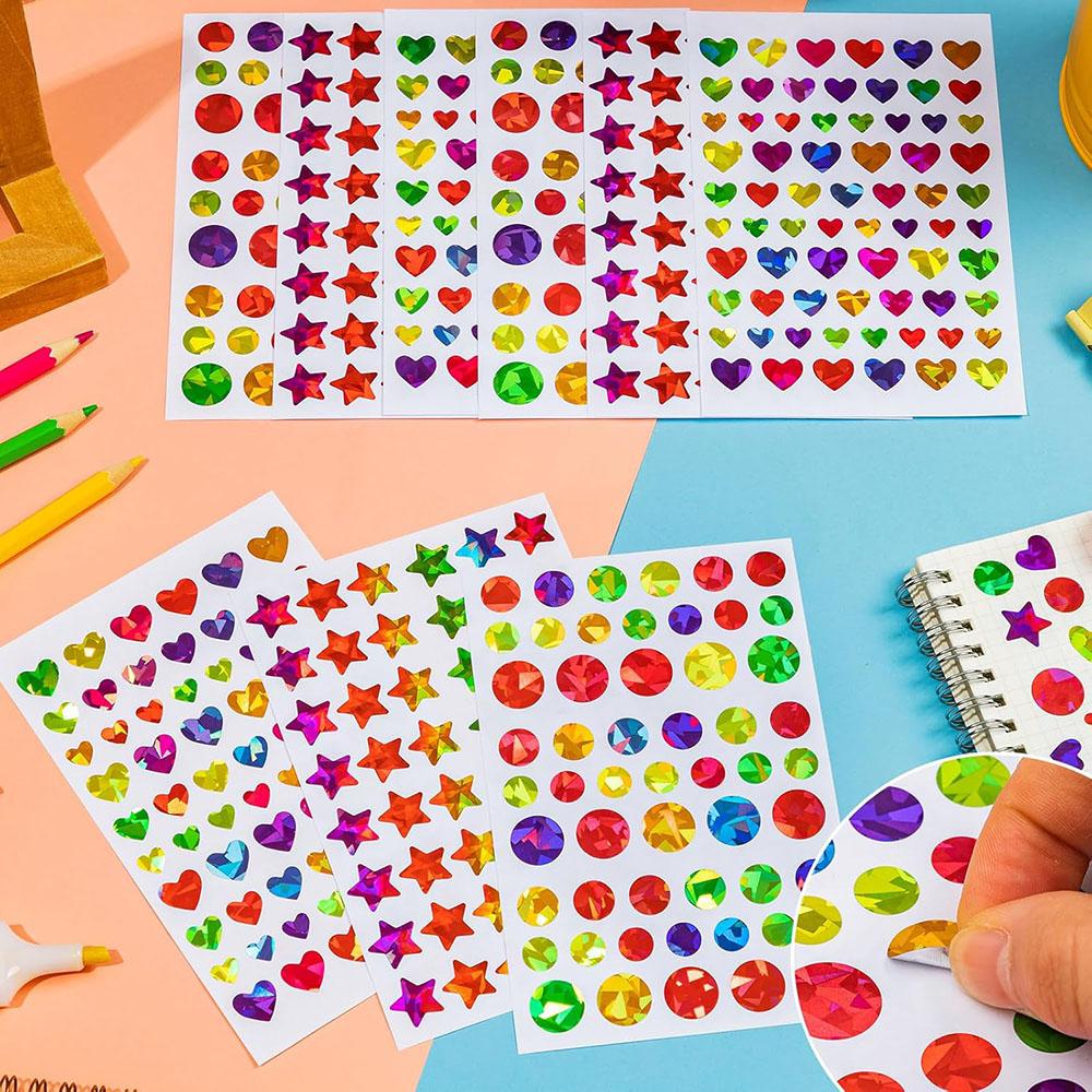 171-1710Pcs Sparkly Holographic Star Heart Round Dot Stickers Glitter Foil Student Reward Behavior Chart Scrapbook Diy Decor De