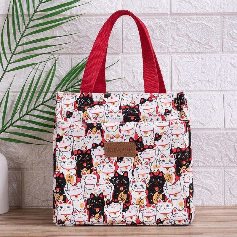 Floral Canvas Lunch Tote With Aluminum Insulation For Work And School