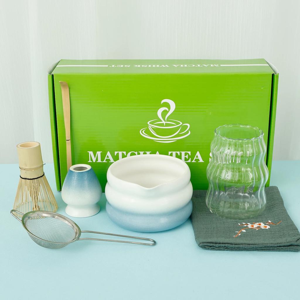 7 Pcs Matcha Whisk Set for Beginners Elegant Bamboo Japanese Matcha Tea Making Kit with Whisk Holder Scoop Sifter for Tea Lovers