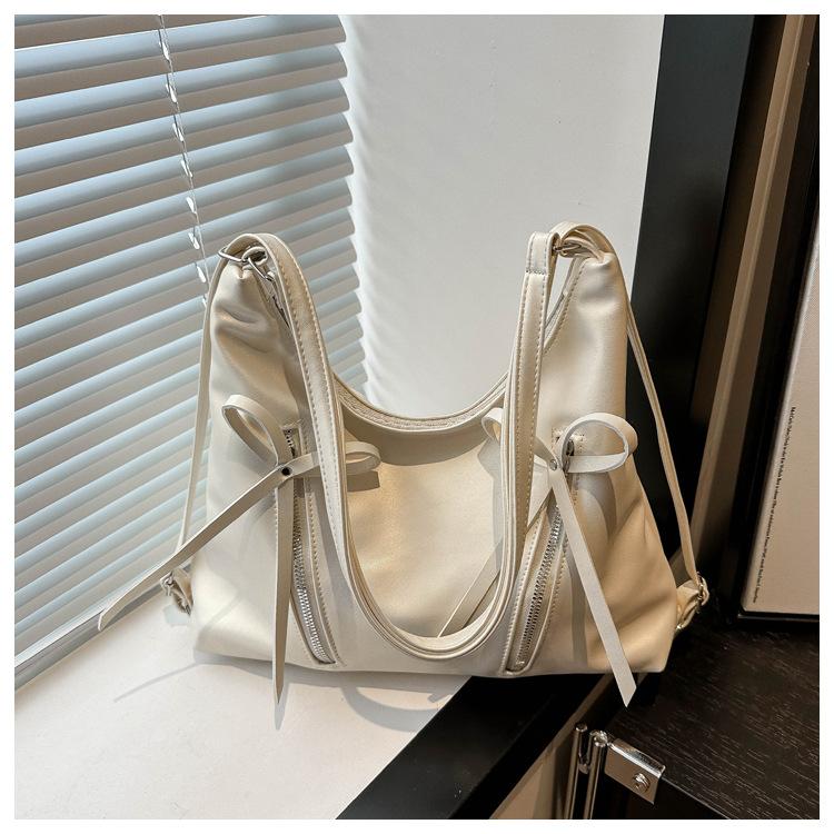 Fashion Bow Design Women's Shoulder Hobos Bags Casual Soft Pu Ladies Backpack Handbags Simple Solid Color Girls Underarm Tote