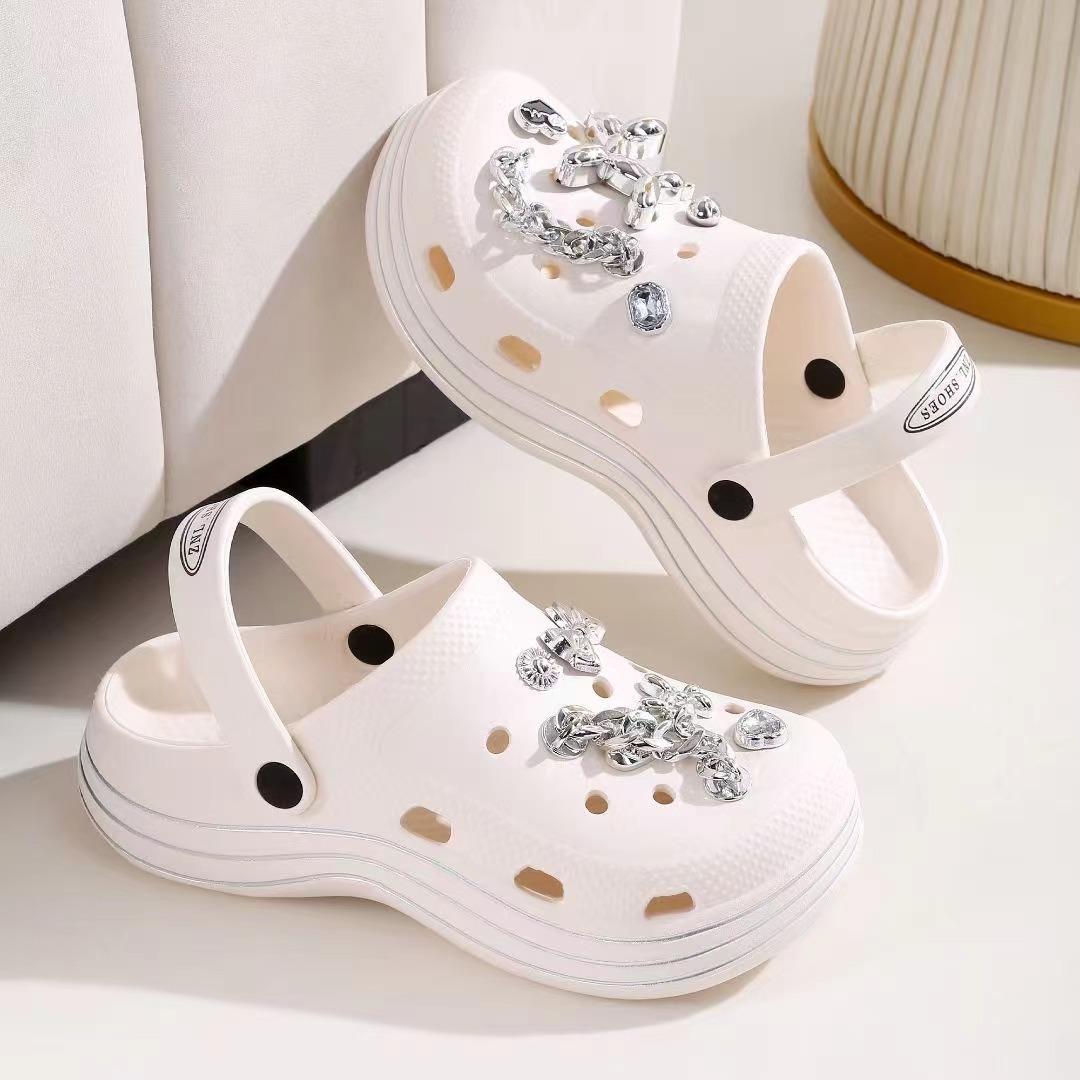 

Туфли с дырочками женская летняя одежда толстая подошва нескользящая мода интернет знаменитость милый ветер пляжная обувь сумка голова пара классные тапочки 38 белый