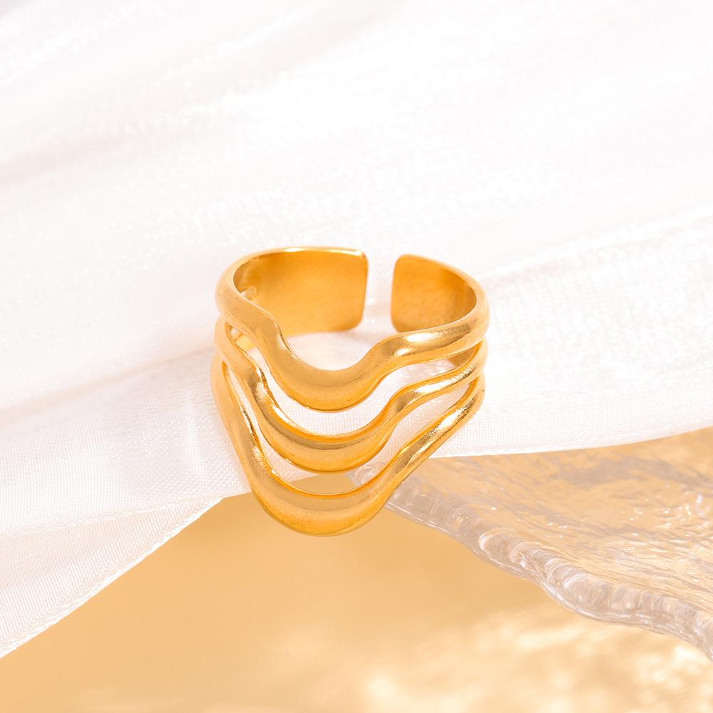 18K Gold Stainless Steel Retro Geometric Open Ring
