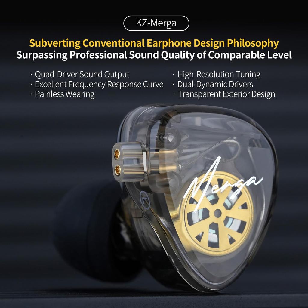 KZA COUSTICS Merga Wired Earphones, Dual Dynamic Earbuds, In-Ear Monitor Headphones, IEM with Interchangeable Cable (No Mic)