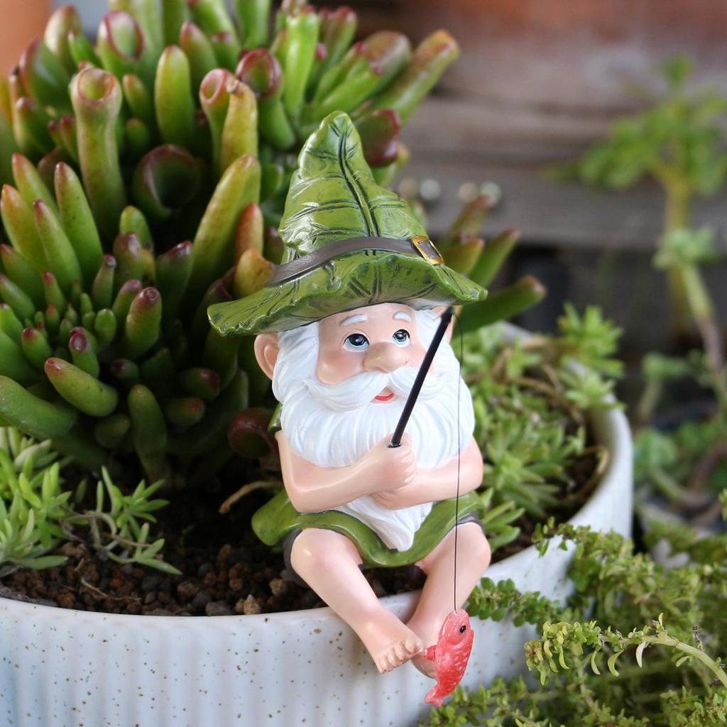 Fishing Gnome Resin Figurine,Garden Dwarf Decor,Pond Micro‑Landscape Desktop Craft Ornament