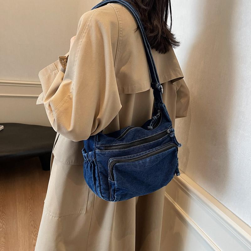 Denim Bag Multi-Layer Crossbody Bag Women Commuter Shoulder Bag Messenger Bag