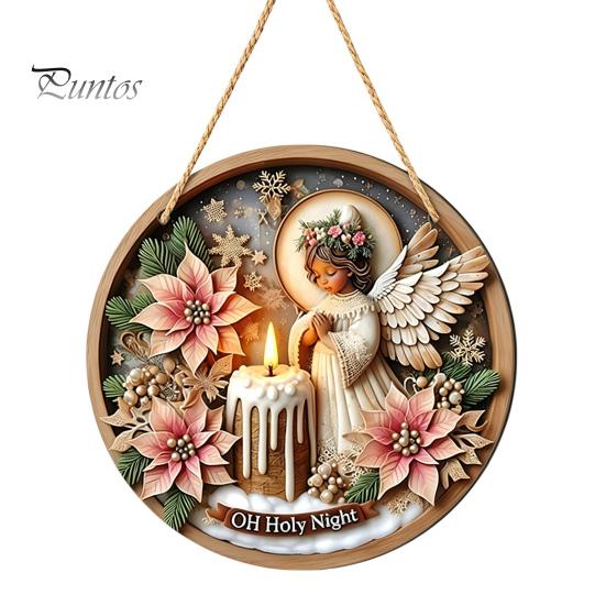 Seasonal Wall Sign Christmas Wooden Hanging Sign, Gnome Snowman Angel Candle 2D Wood Plaque, Xmas Door Hanger Vintage for Home Porch Holiday