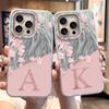 Case For iPhone 16 Pro Max 15 13 14 Plus 5G Phone Cover A-Z Letter Pink Flowers For iPhone 17 Air Shockproof Couple Hard Back