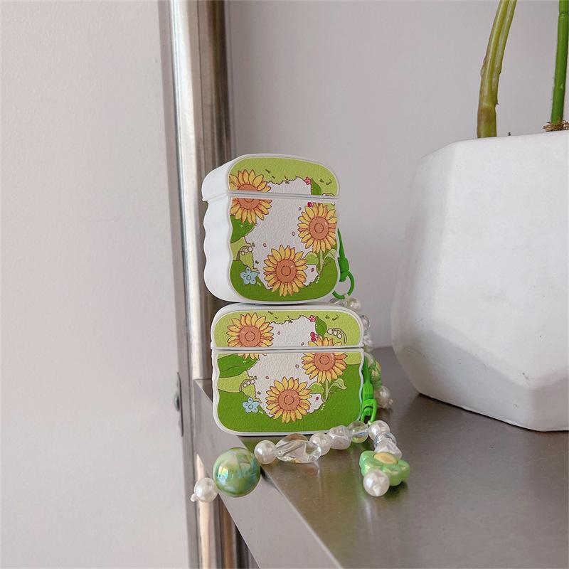 Green Skin Sunflower for AirPods Pro Apple Bluetooth Wireless 2 3rd Generation Earphone Cover Protective Case Female