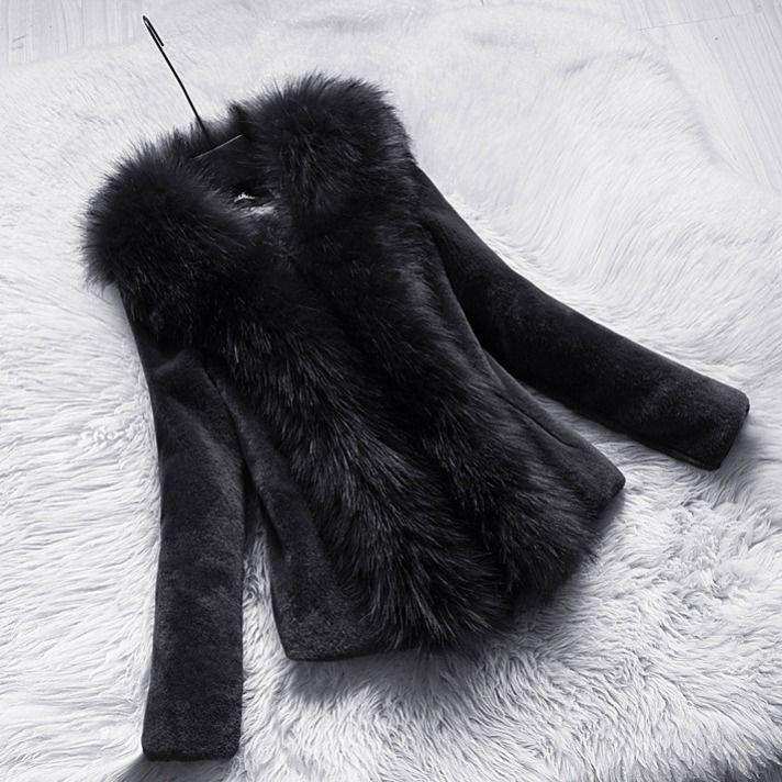 Autumn And Winter Women's Short Long Sleeve Slim Imitation Fur Coat