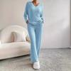 Chic Autumn/Winter Two-Piece Set: Casual Straight-Leg Pants & Loose V-Neck Ribbed Knit Top