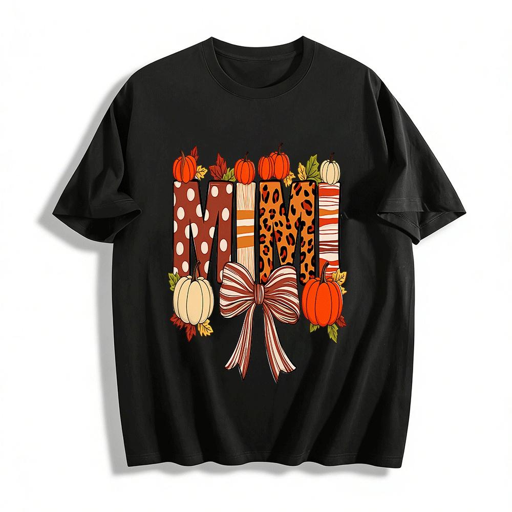 

Thanksgiving Pumpkin Print MIMI Grandma Casual Top Pure cotton T-shirt XXS