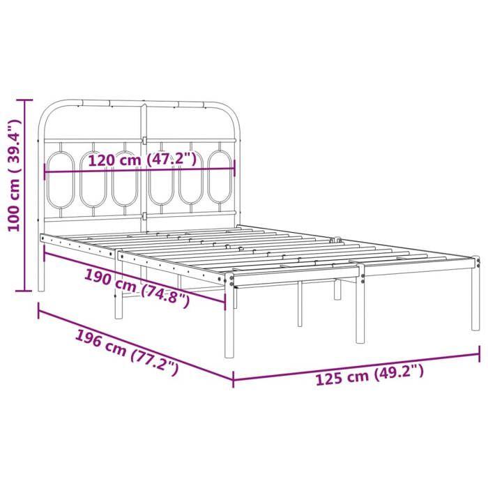 VidaXL Cadre de lit métal sans matelas et tête de lit blanc 120x190 cm 377163