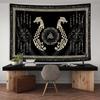 Viking Dragon Tapestry, Ancient Rune Dragon Totem Norse Mythology Wall Art Tapestries, Black White Mystical Geometric Norse