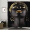 African Art Black And Gold Woman Oil Waterproof Polyester Shower Curtain Waterproof Bathroom Curtain Liners With 12 Hooks