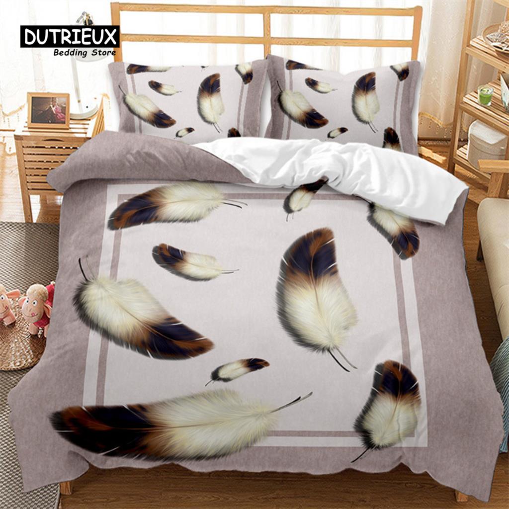 Feather Bedding Set Bohemia Style Abstract Geometric Print Duvet Cover Set Microfiber Comforter Cover King Queen For Kids Adults