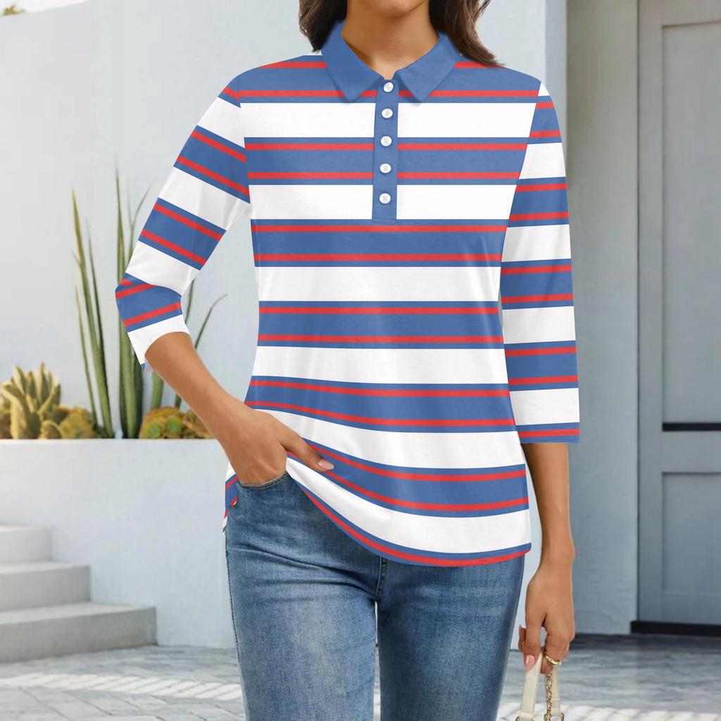 Dámská móda Ležérní klopa Krátký 3/4 rukáv Potisk Košile Dámské zapínací topy