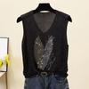 2023 Shiny Silk Sleeveless V-Neck Women's Vest - Spring/Summer New Style, Loose Fit with Hot Diamond Sling Knitted Design