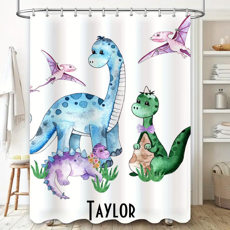 Adorable Dinosaur Shower Curtain Set For Kids Bathroom Decor Name Inclusion Available