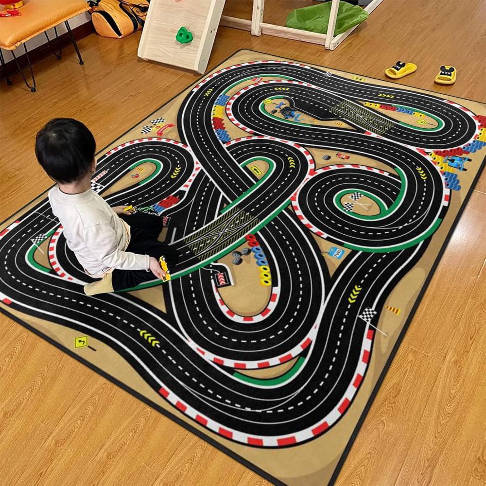Complex Racing Track Kids Rug Multi-Loop Car Play Mat Children's Playroom Educational Traffic Carpet Fashion Home Decor