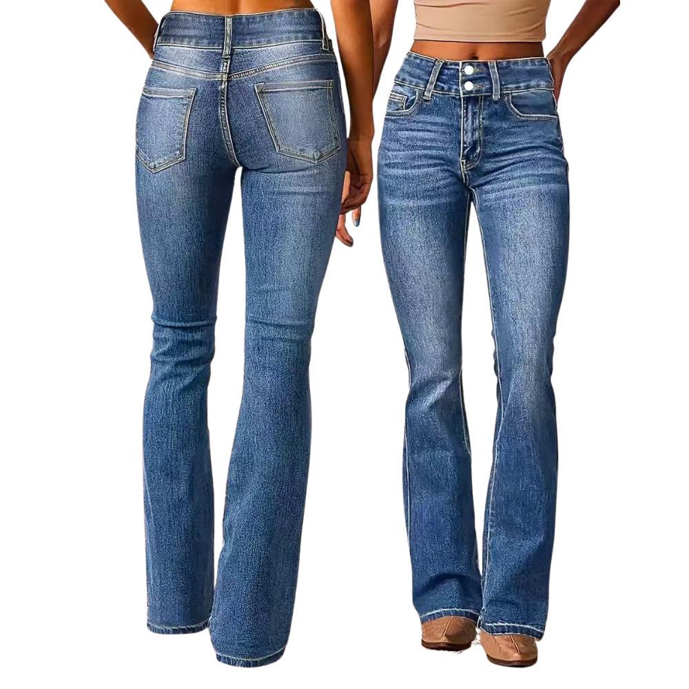 Wide-Leg Multi-Button Women's Casual Jeans