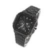 THE BLING KING Iced Out Green Emerald Crystal Square Men Quartz Watch Black Plated Multi Dial Calendar Week Luxury Wristwatch