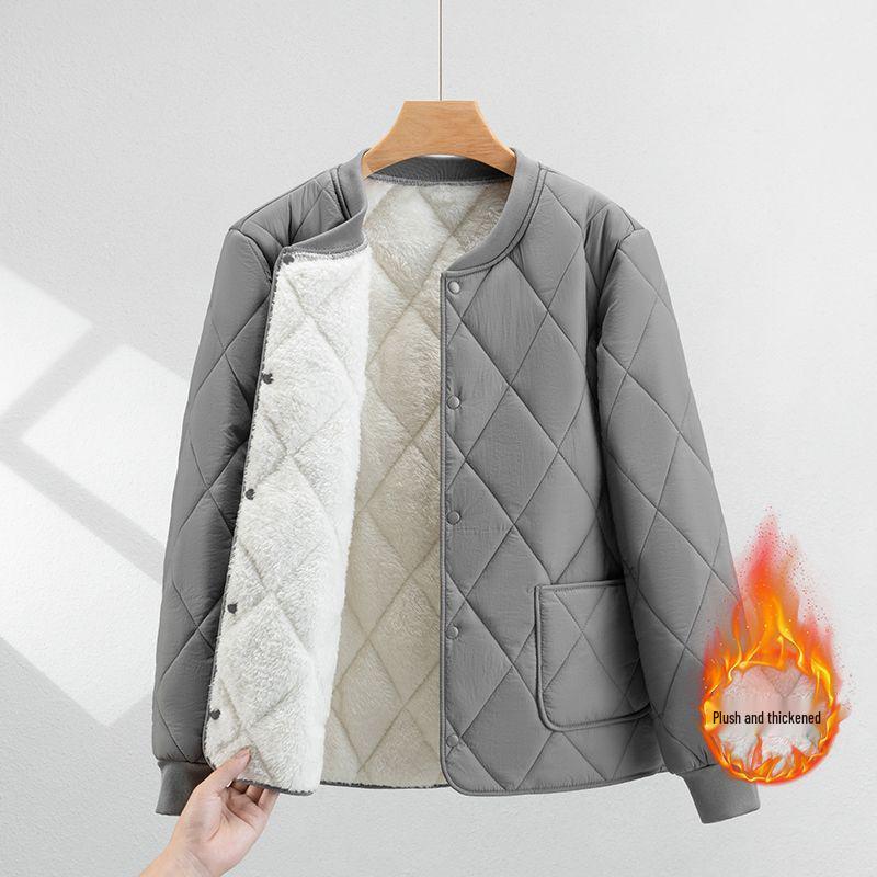 Men's Plus Size Lambswool Cotton Jacket - Autumn Winter Warm, Velvet-Lined, Thick, Short Collar, Loose Fit, Versatile Design