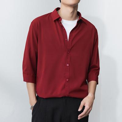 Nowa koszula z rękawem siedmiokwartowym Męska moda Casualowa koszula Kurtka Cienka Odzież dla młodych mężczyzn