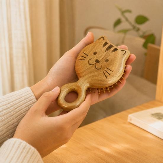 Cat Shape Air Cushion Brush Wooden Scalp Massager Brush Hair Growth Head Relaxation