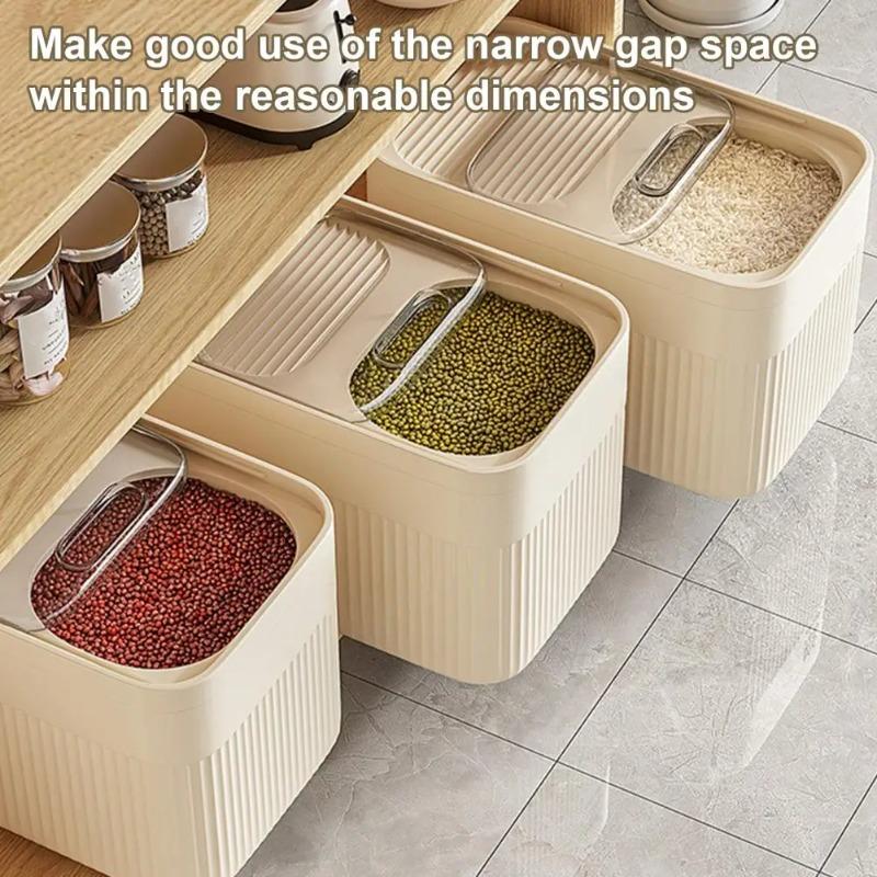 Rice Bucket with Measuring Cup Transparent Cover Food Grade Plastic Sealed Pet Food Storage Container