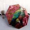 0106 Pink Parrot, Butterfly & Peacock  Pattern, Automatic Folding Umbrella, Portable and Foldable Design, 8 Ribs, a Christmas or Birthday Gift.