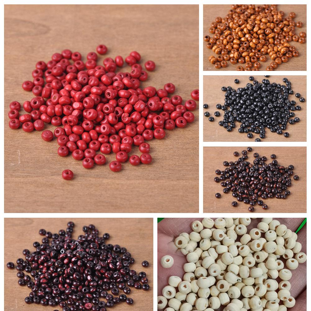 1000pcs Round 4mm Plated Coated Color Natural Wood Small Loose Spacer Beads for DIY Crafts Woodcraft Jewelry Making Accessories