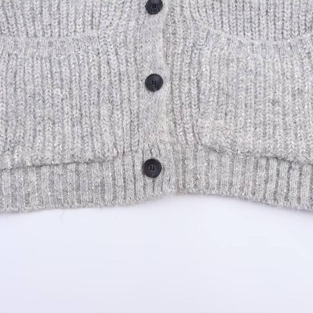 2025 Autumn Women's European & American Style Loose Knit V-neck Long Sleeve Cardigan Sweater